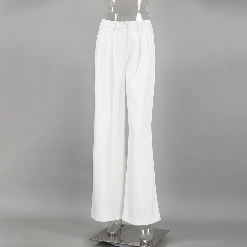 Pantalon blanc taille haute, pantalon décontracté ample à la mode