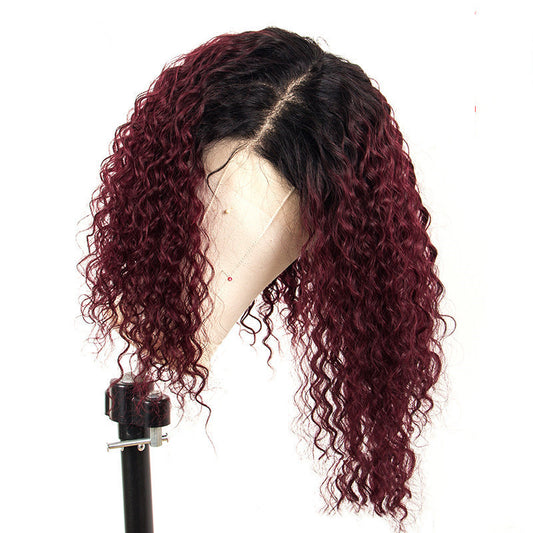 Full Lace Real Hair Headgear, Gradient Color Centered Burgundy Front Lace