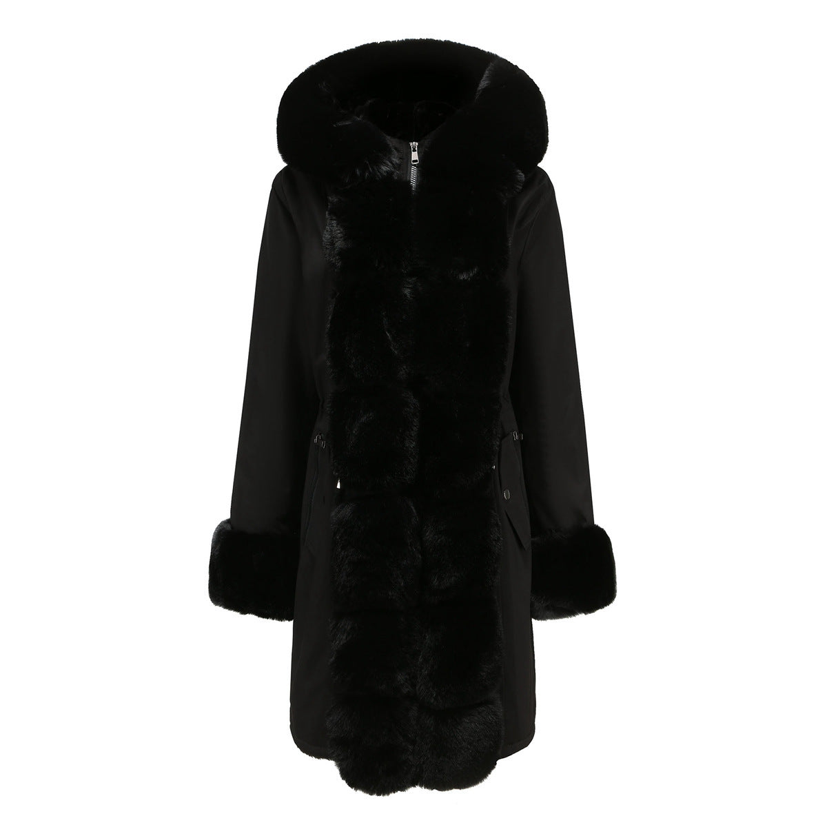 Manteau rembourré en coton pour femme, Parka mi-longue à manches longues avec col en fourrure amovible