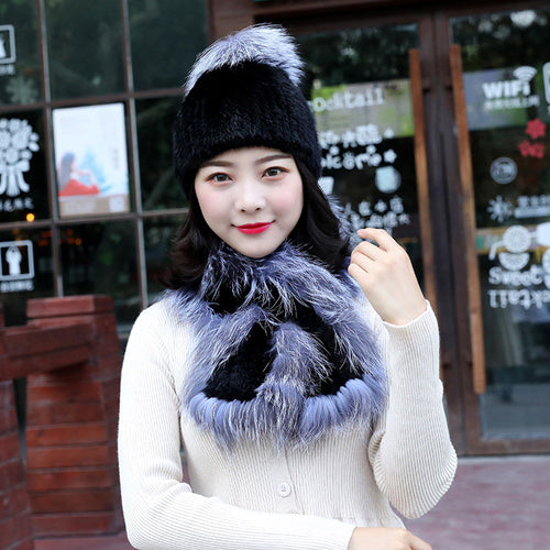 Women's Warmth Fashion Mink Hat Scarf Thickening