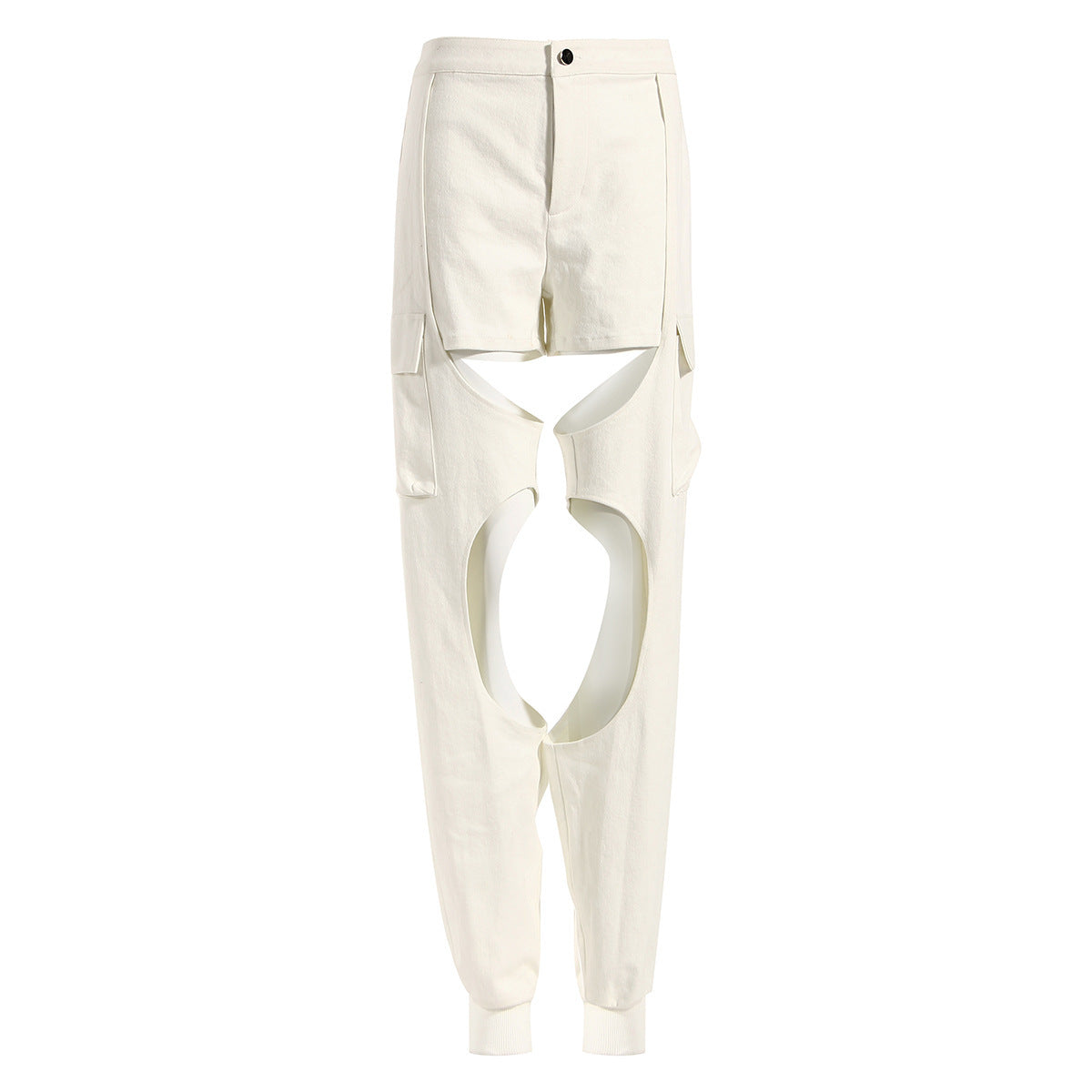 White Hollow-out Lace-up Keel Strap Tube Top Jeans Women's Suit