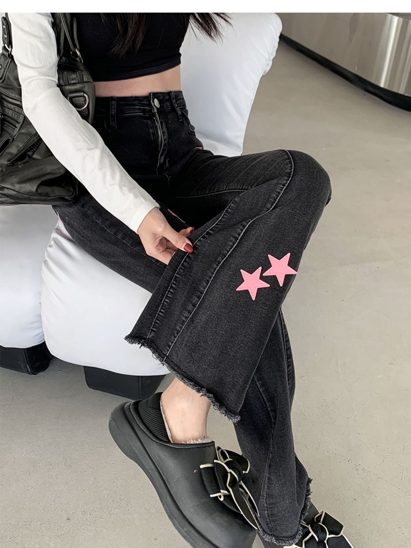 Black Women's Retro Wide Leg Jeans