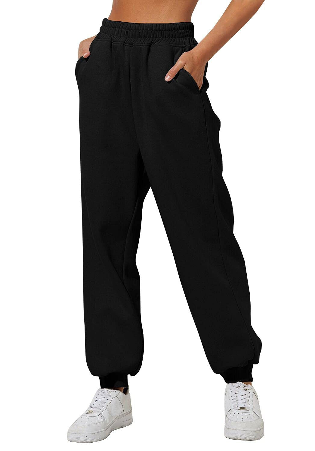 Pantalon femme avec poches taille haute pantalon de jogging ample pantalon de sport confortable pantalon sweat décontracté