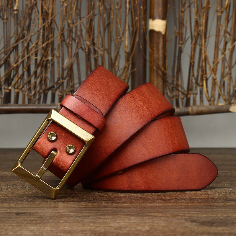 Thick First Layer Cowhide Brass Buckle Belt For Men