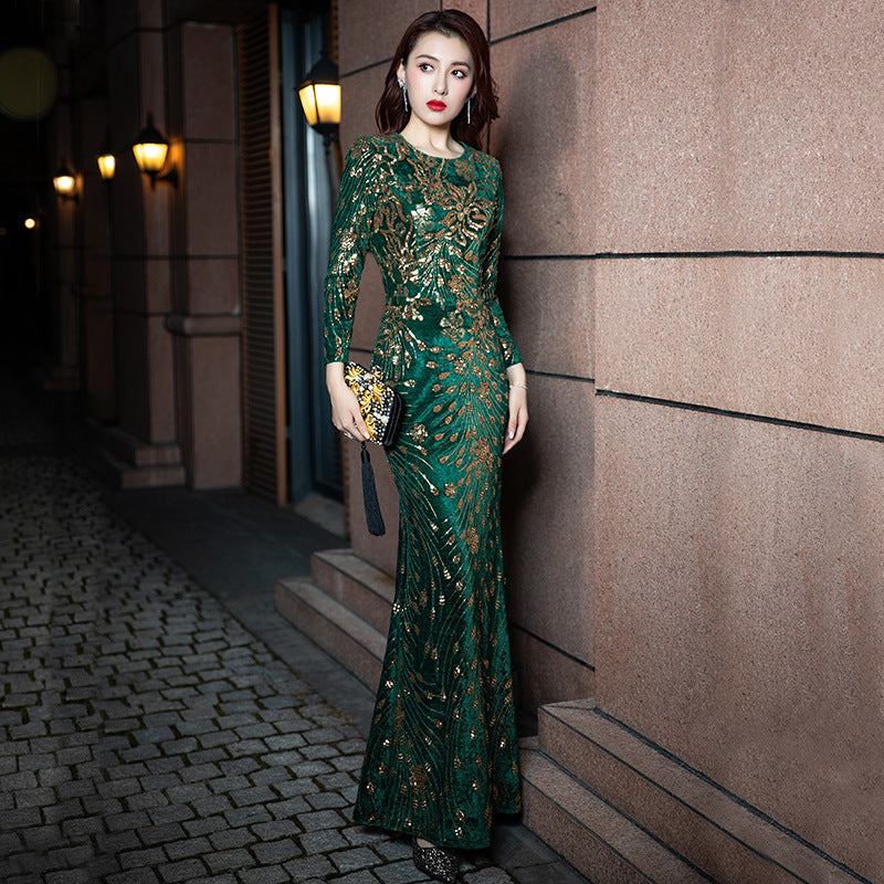 Robe à paillettes de Banquet de tempérament d'industrie lourde de mode des femmes