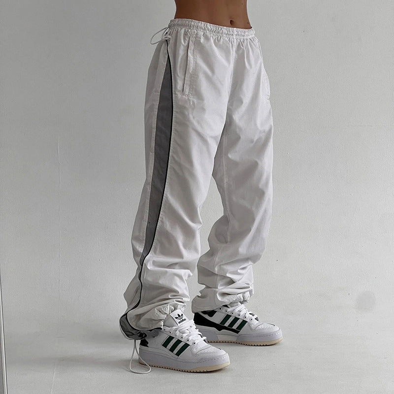 American Street Style Stitching Lightweight Woven Pants Low Waist Loose Casual Pants