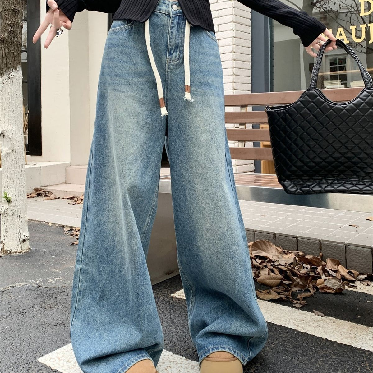 Women's Vintage Blue Drawstring Jeans