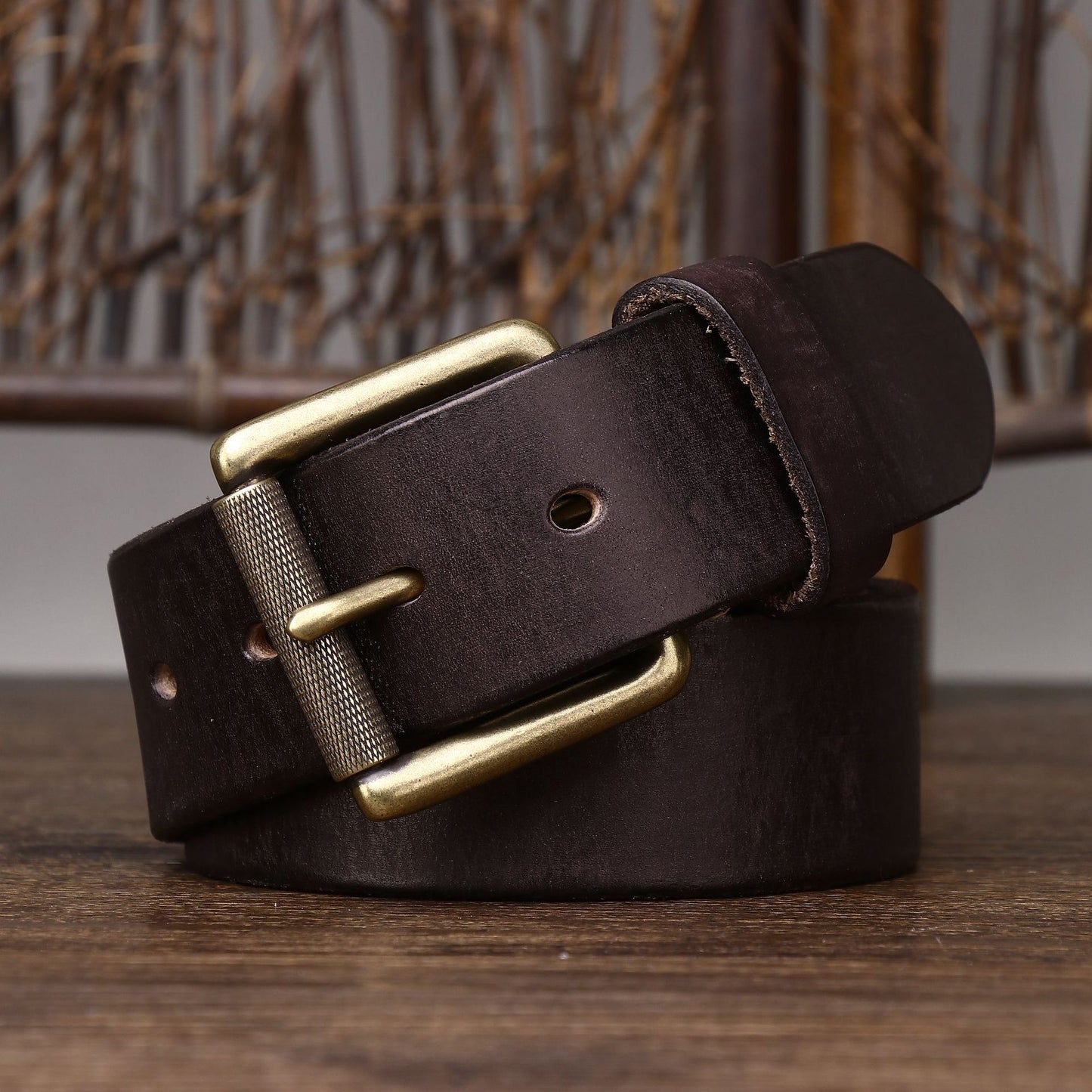 Ceinture en cuir de vache de première couche, large et épaisse, faite à la main, 4CM de large