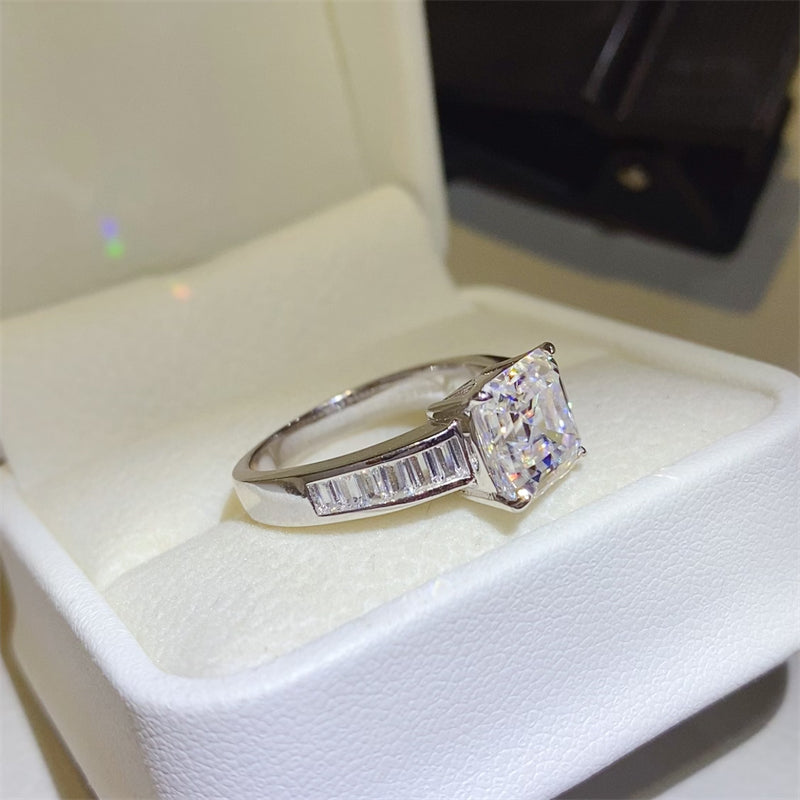 Bague de forme carrée en argent sterling 925 moissanite 3 carats