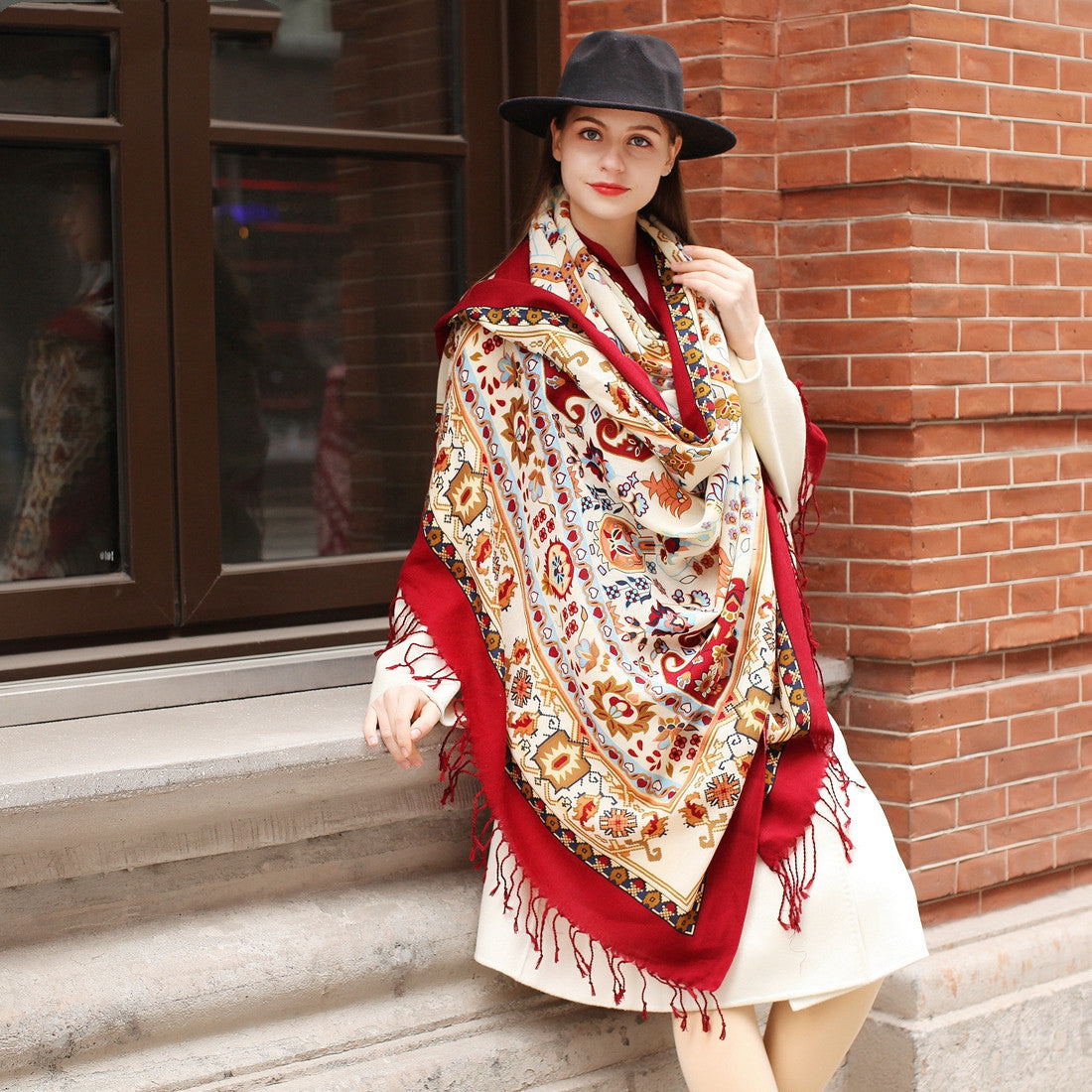 Ethnic Shawl Long Mom Oversized Pure Wool