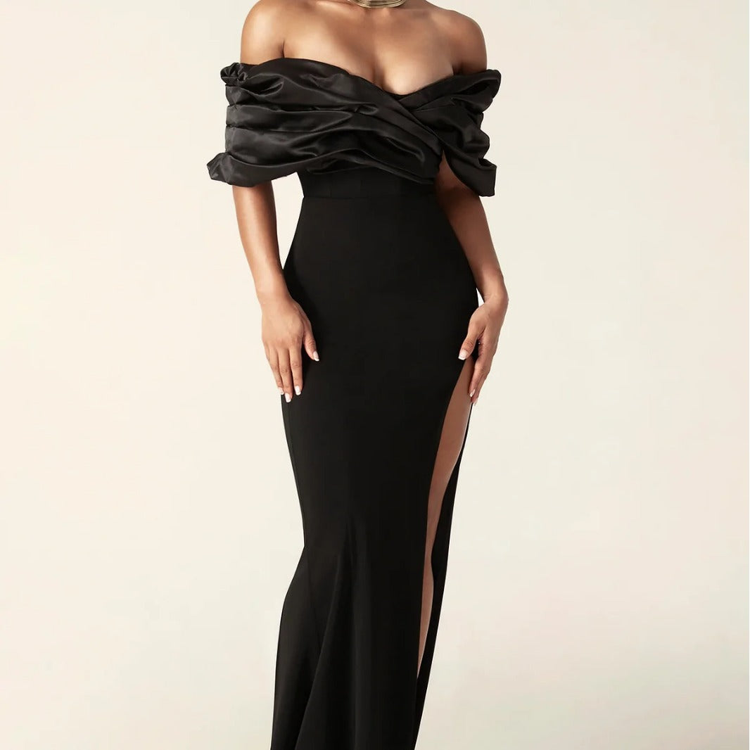 Women's Off-shoulder Split Ruffle Hip Dress