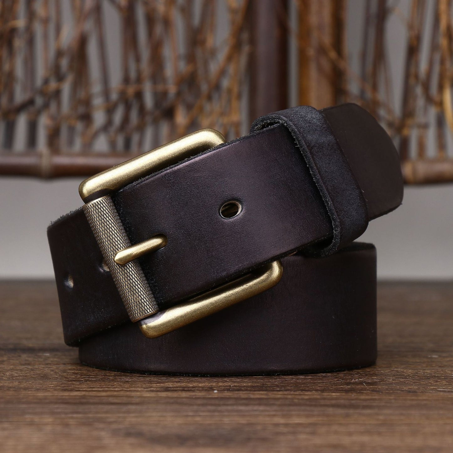 Ceinture en cuir de vache de première couche, large et épaisse, faite à la main, 4CM de large