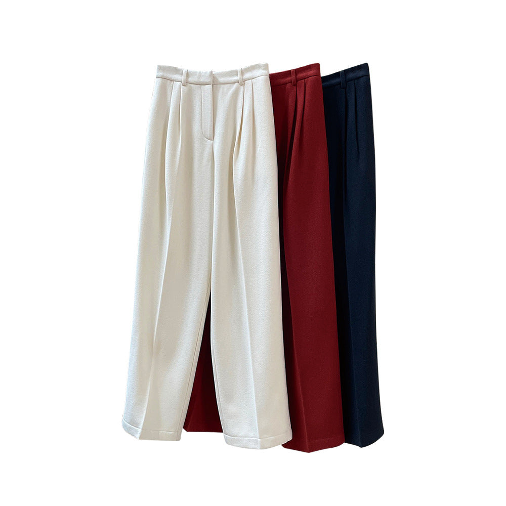 Pantalones rectos de pierna ancha de lana para mujer Simple Commute