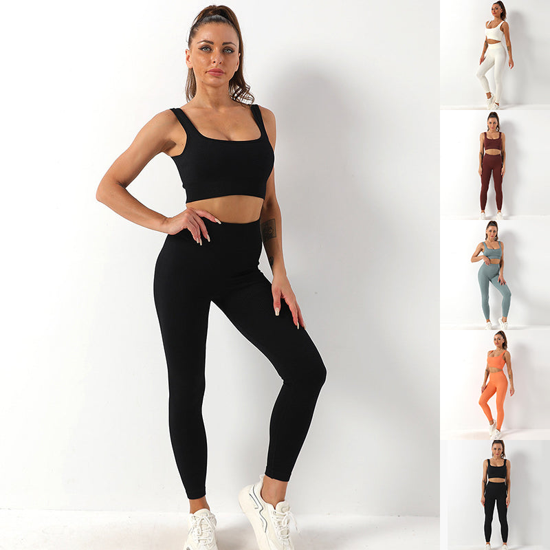 2 piezas de traje de yoga de hilo, sujetador sin costuras y levantamiento de glúteos, conjunto de polainas de cintura alta para mujeres, deportes, pantalones de yoga, ropa deportiva, trajes