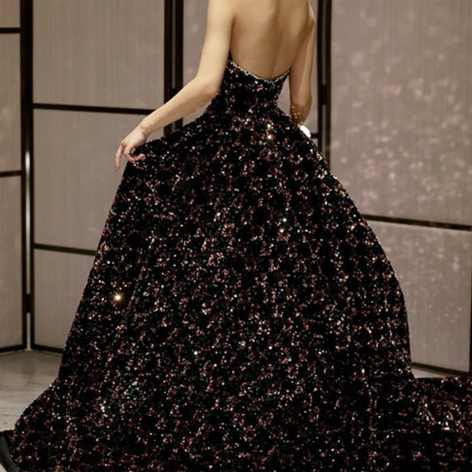 Robe de Performance à paillettes pour femmes, jupe à queue traînée