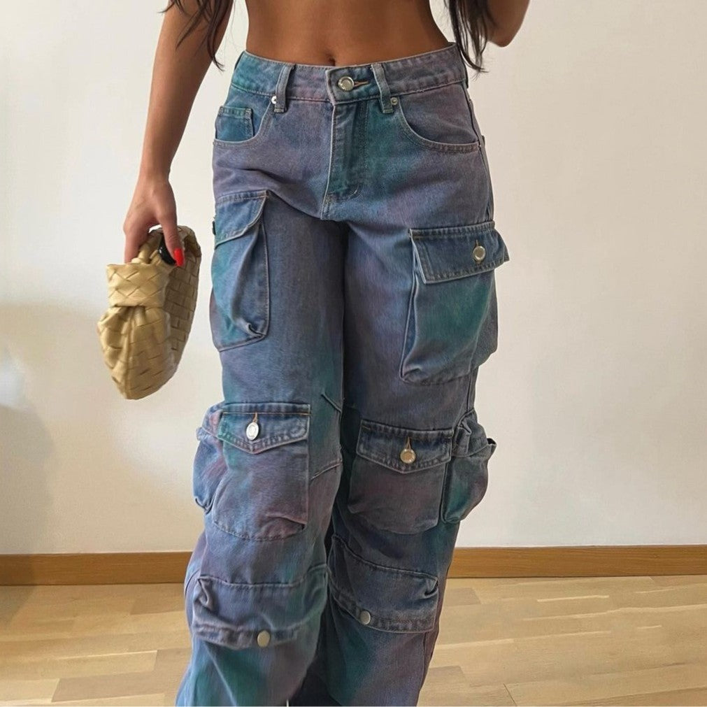 Salopette en jean taille basse pour femme