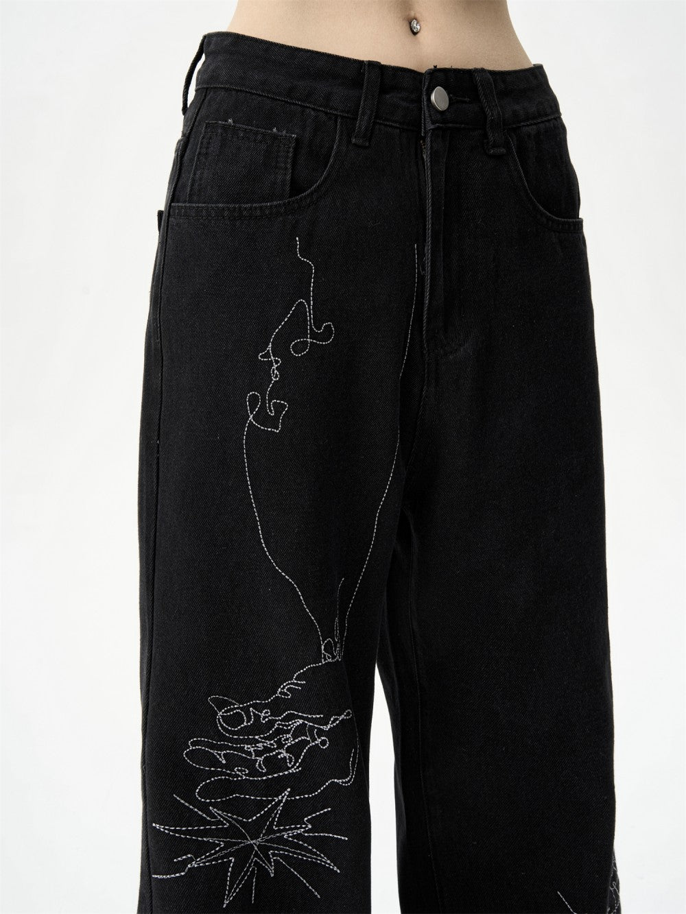 Women's Loose Hand-painted Embroidered Straight Jeans