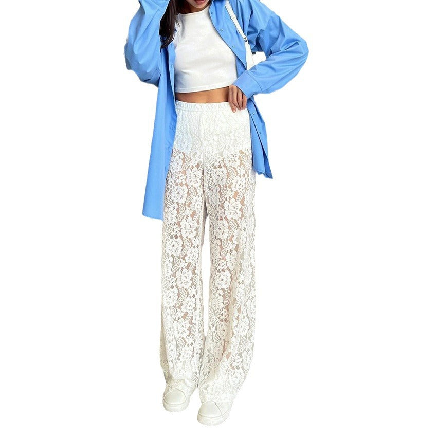 Spring And Summer New Lace Temperament Wide Leg Pants