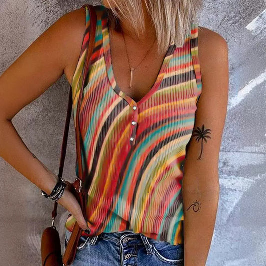 Women's Versatile Printed Casual Striped Vest