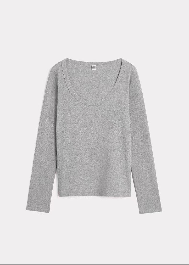 Thread Low Round Neck Skin-friendly Long Sleeve Bottoming T-shirt