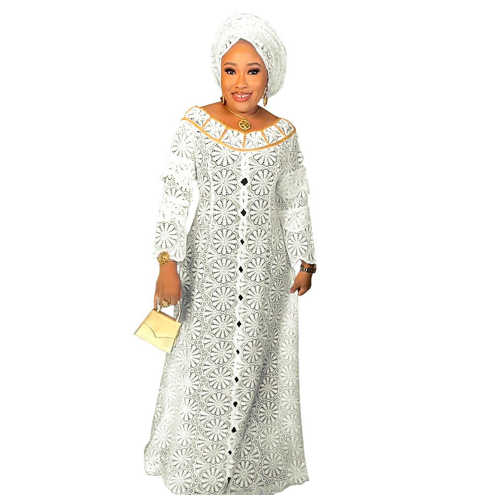 Robe africaine grande taille au crochet pour femmes, ajourée