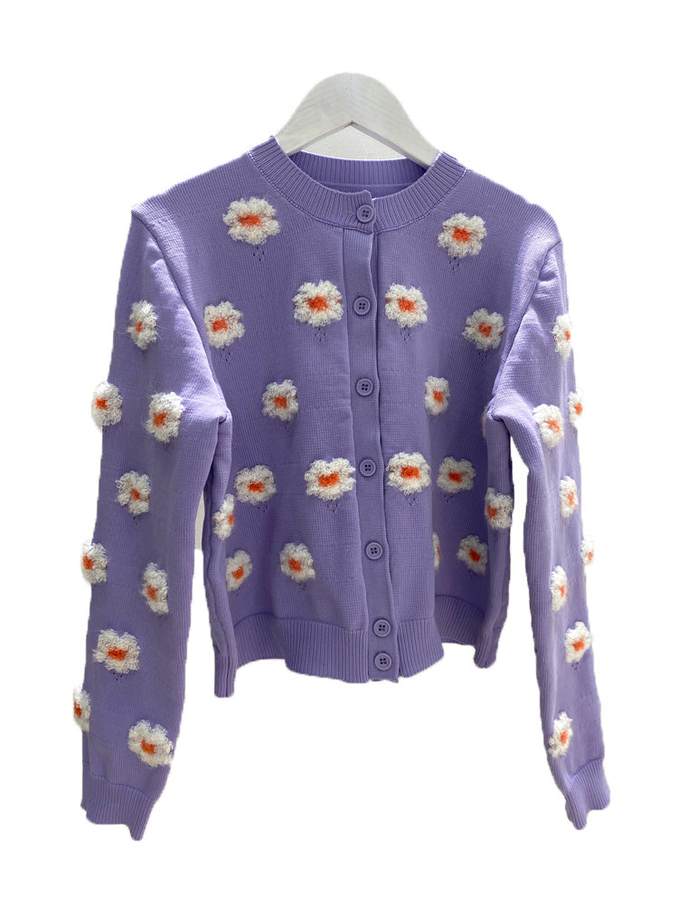 Ensemble deux pièces caraco cardigan en tricot à fleurs brodées 3D