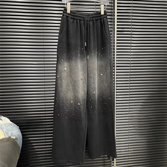 Gradient Color Rhinestone Autumn Loose Casual Wide-leg Pants