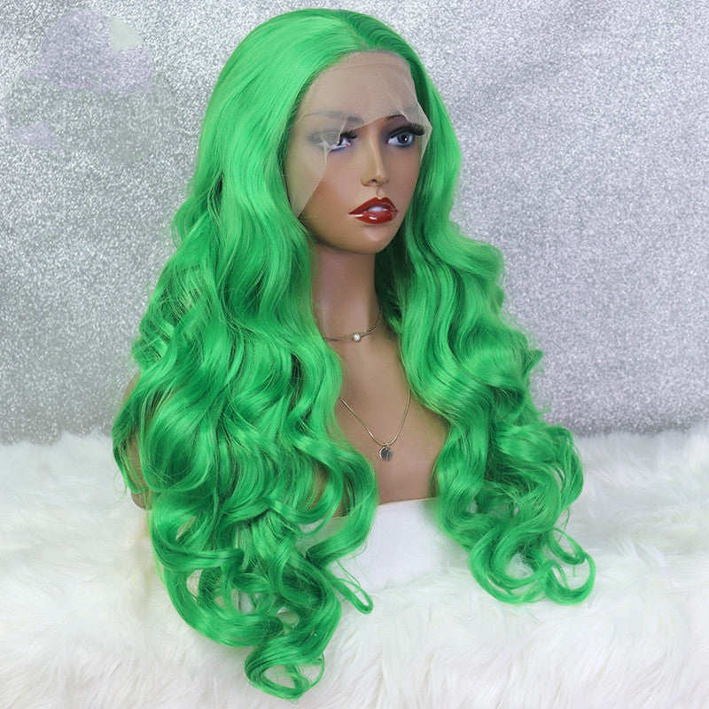 Perruque Lace Wig verte à grande vague pour femmes, couvre-chef en Fiber chimique