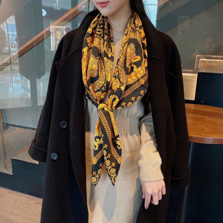 Golden Swallowtail  Silk Curled Sand-washed Twill Scarf