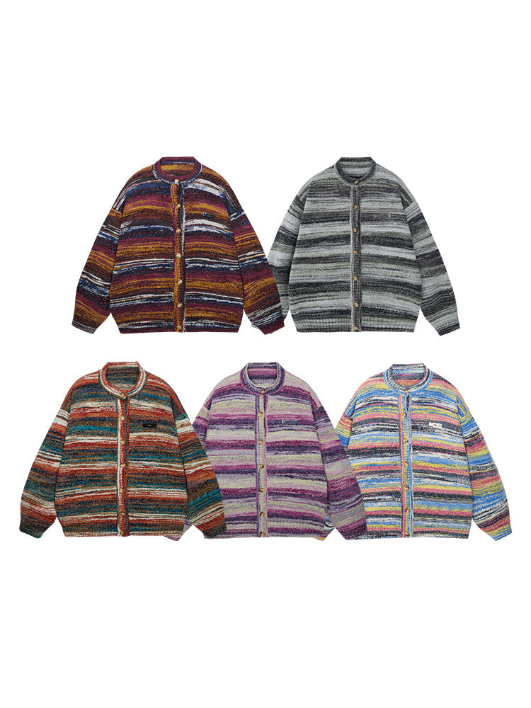 Colorful Gradient Striped Cardigan Sweater