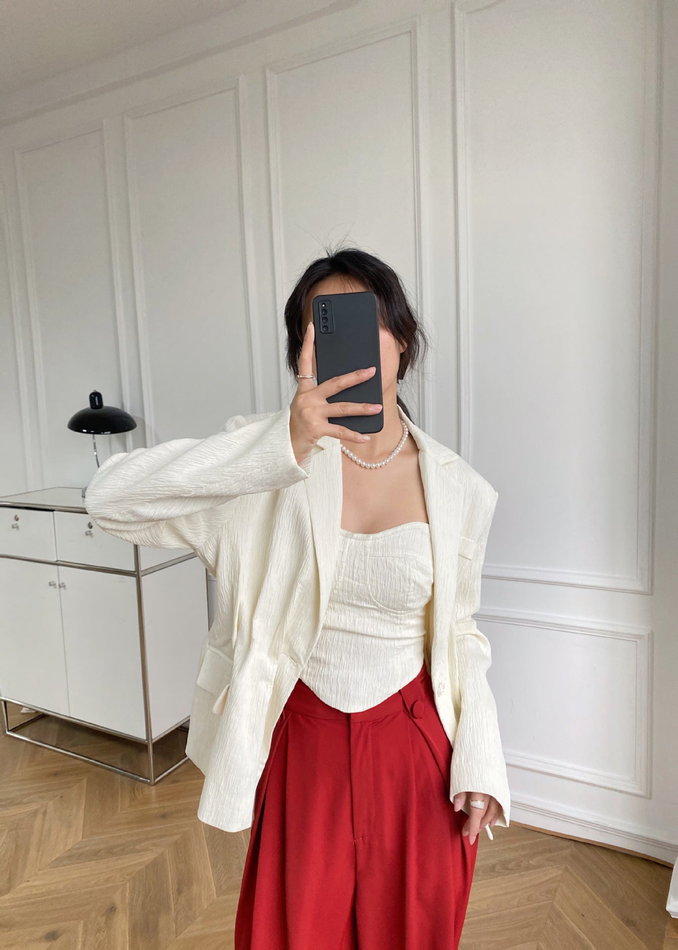 Textured Niche Tube Top Two-piece Suit Jacket