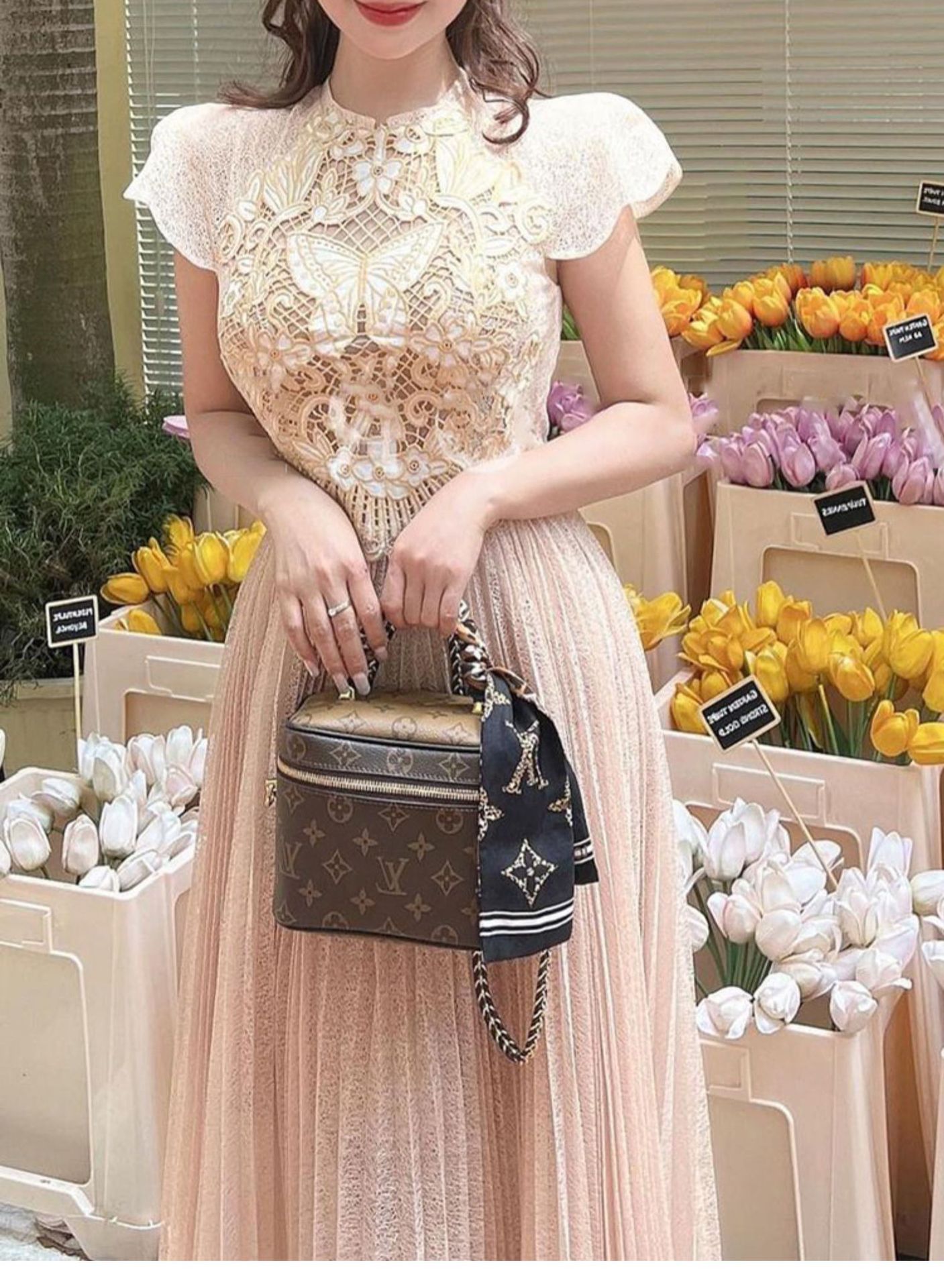 Design Pleated Summer New Water Soluble Lace Dress