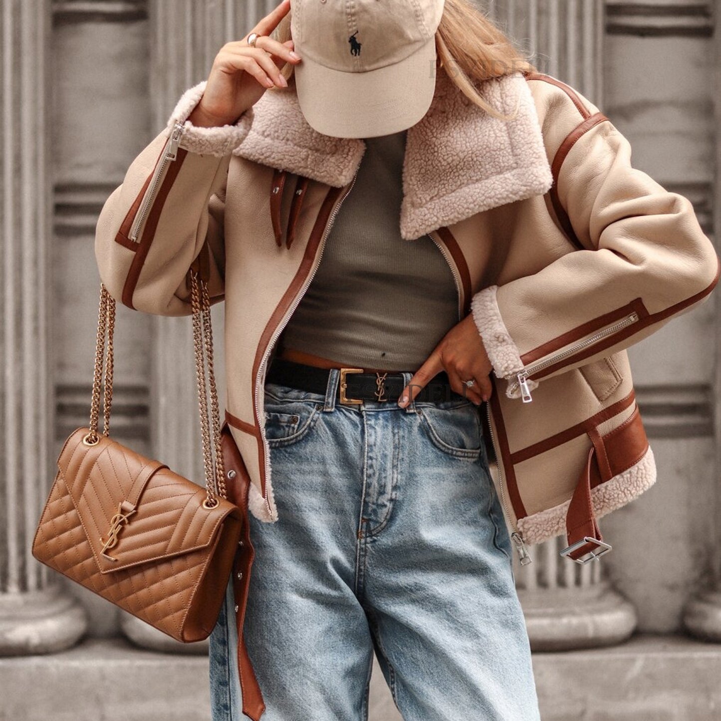 Manteau en laine d'agneau à col Polo pour femme, nouvelle collection automne et hiver