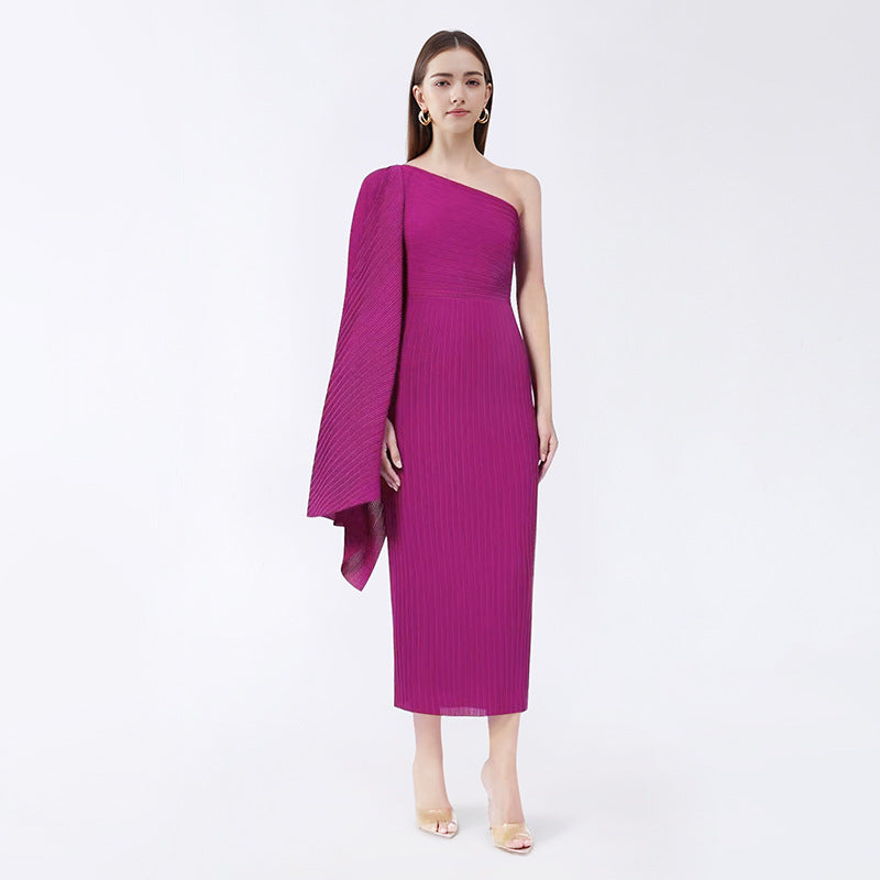 Spring Women's Temperament Irregular Bevel Waist-slimming Long Dress