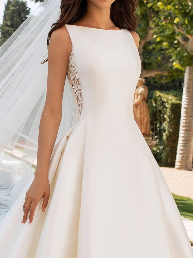 Vestido de novia de encaje Retro francés, textura avanzada, satén, delgado, sencillo, elegante