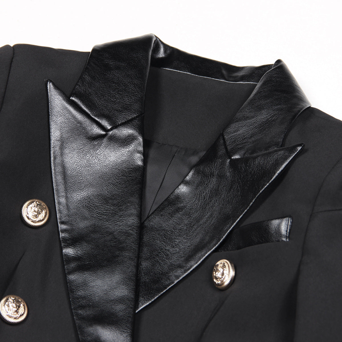 Veste de costume à Double boutonnage en cuir PU, couture à la mode, hauts à manches longues