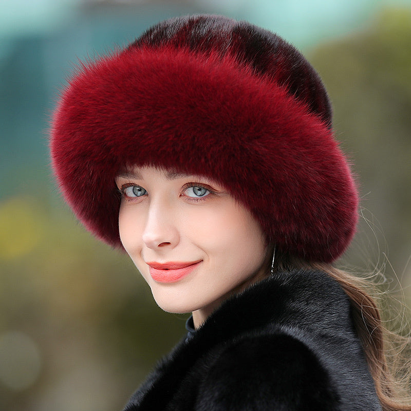 Gorro de piel cálido para mujer al aire libre en invierno