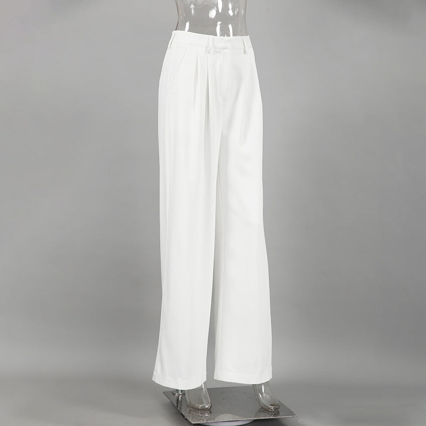 Pantalon blanc taille haute, pantalon décontracté ample à la mode