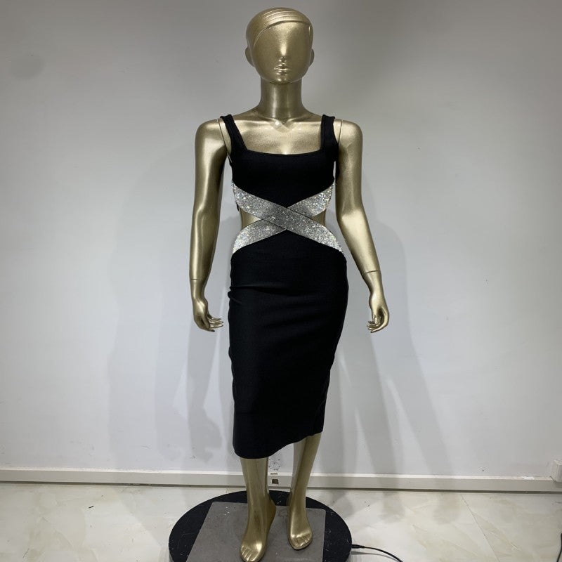 Vestido De Una Pieza Vendaje Cuello Cuadrado De Moda