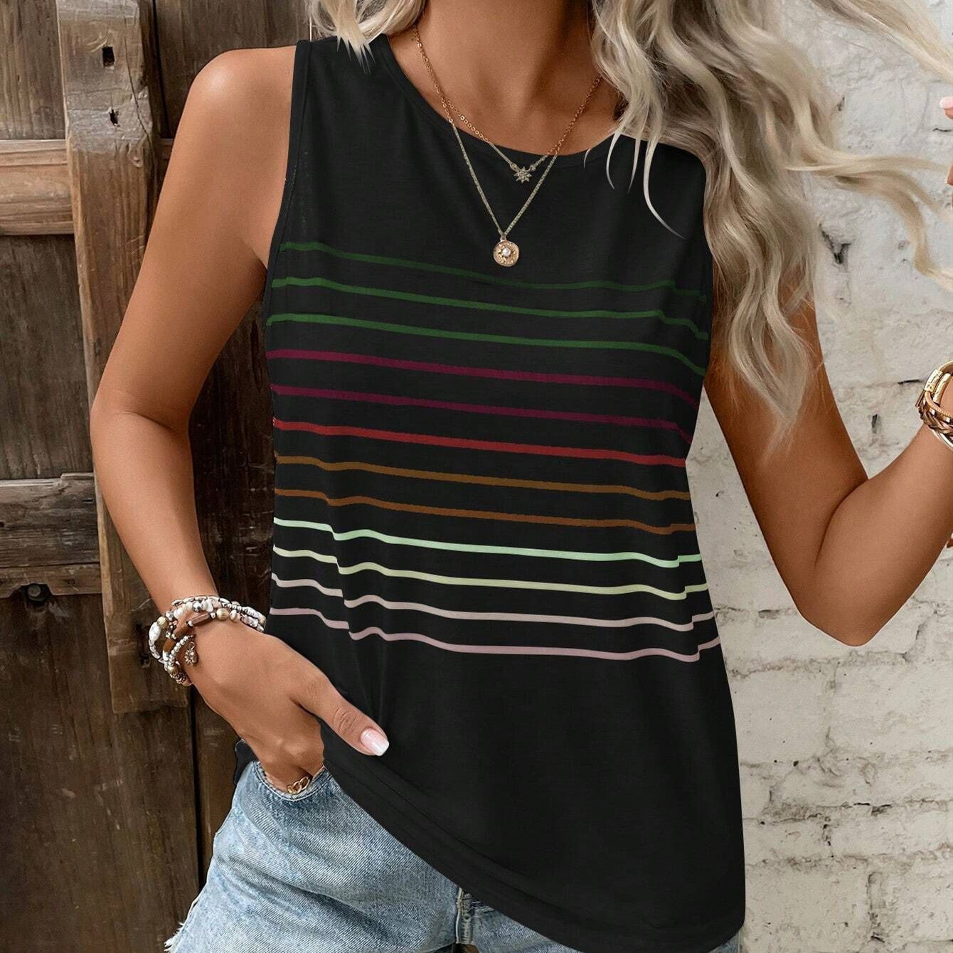 T-shirt gilet multicolore imprimé à col rond pour femme