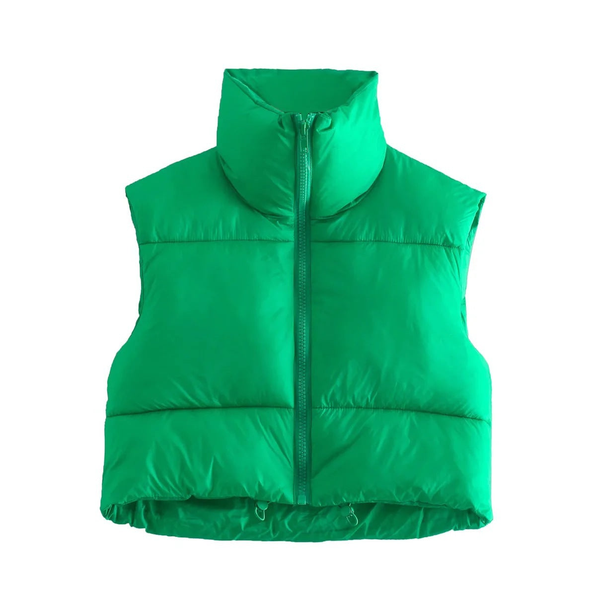 Gilet court d'hiver pour femmes, couleur unie, fermeture éclair, sans manches, veste à revers, manteau à pain à la mode