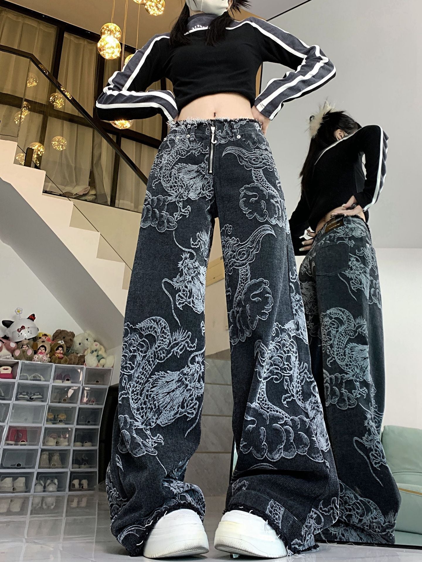 Women's Dragon Print Hip Hop Jeans