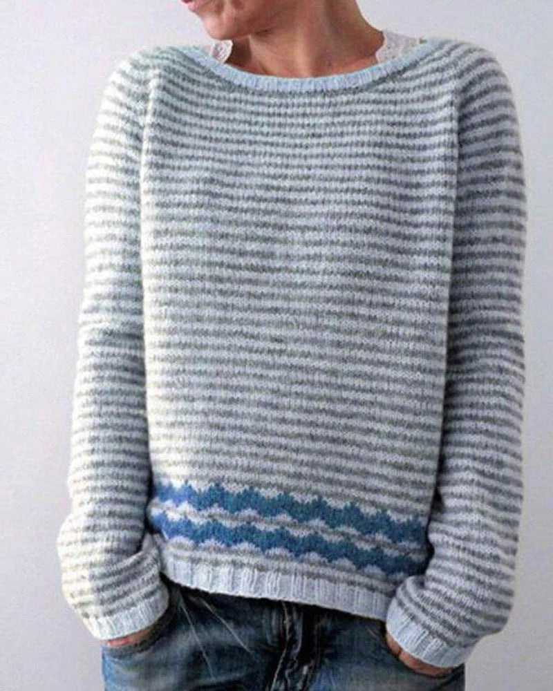 Pull en tricot multicolore à col rond pour femme, ample et décontracté, à la mode