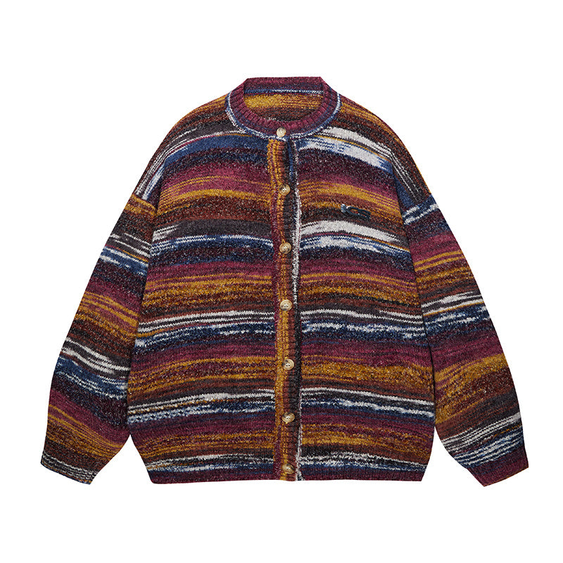 Colorful Gradient Striped Cardigan Sweater