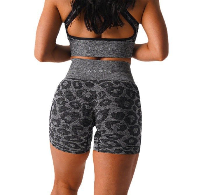 European And American Camouflage Yoga Shorts Elastic Quick-drying Breathable Leopard Print