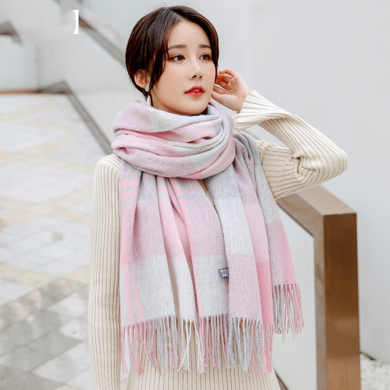 Wool Check Korean Style All-match Thick Warm Scarf