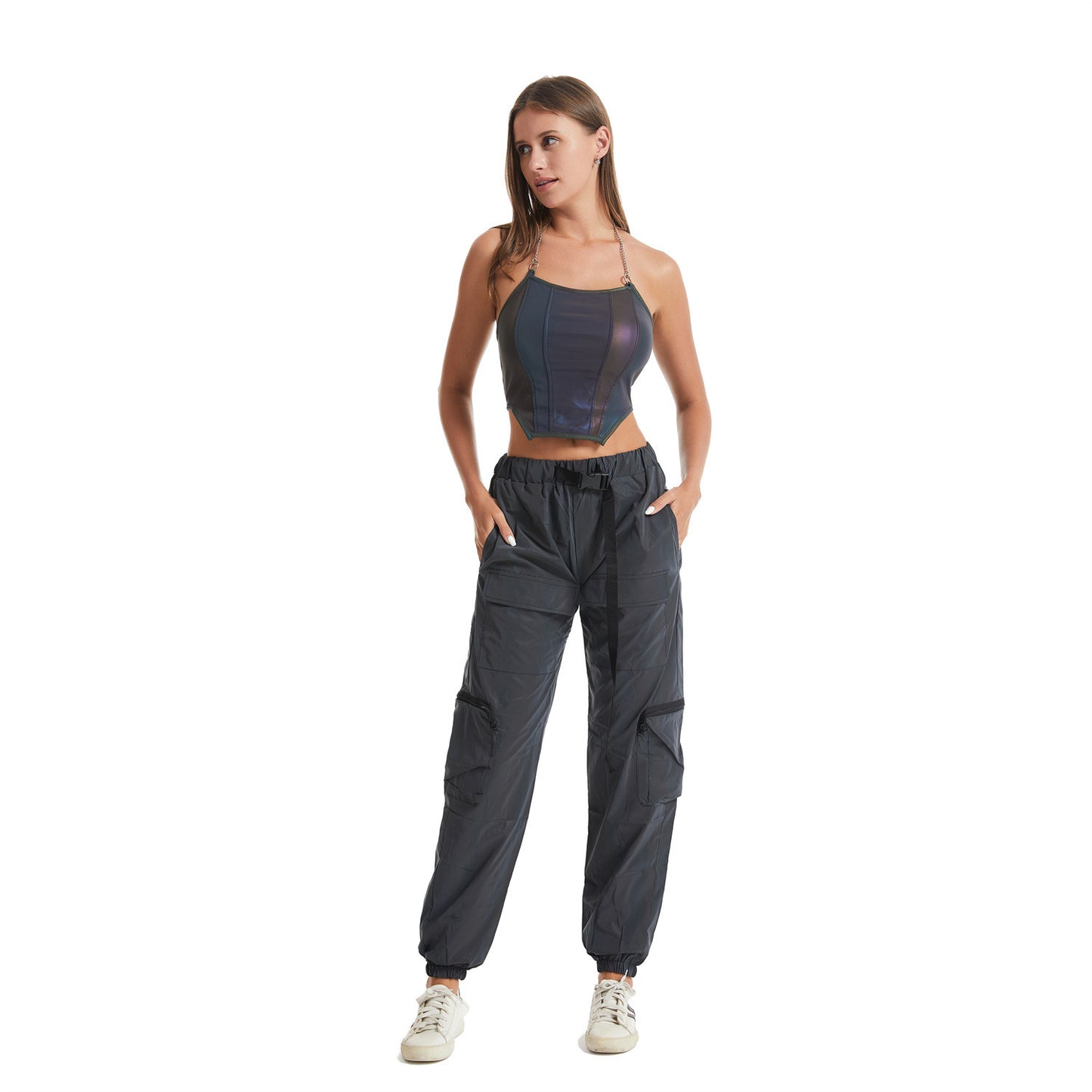 Ropa informal de talla grande para mujer, monos reflectantes coloridos