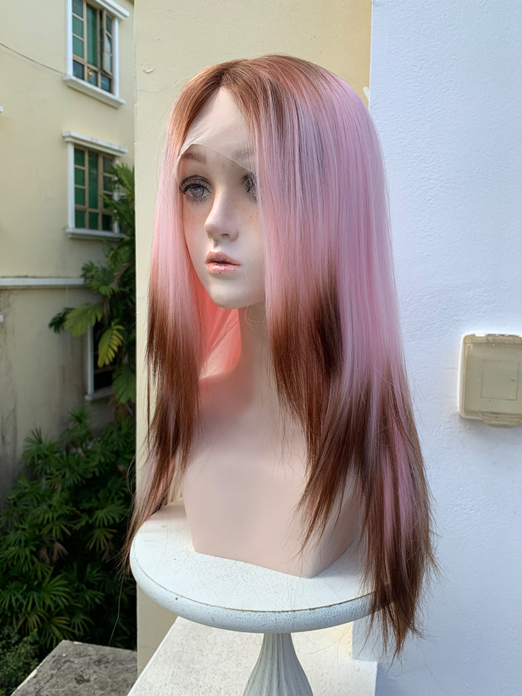 Cartoon Character Pink Gradient Earthy Brown Split Wig