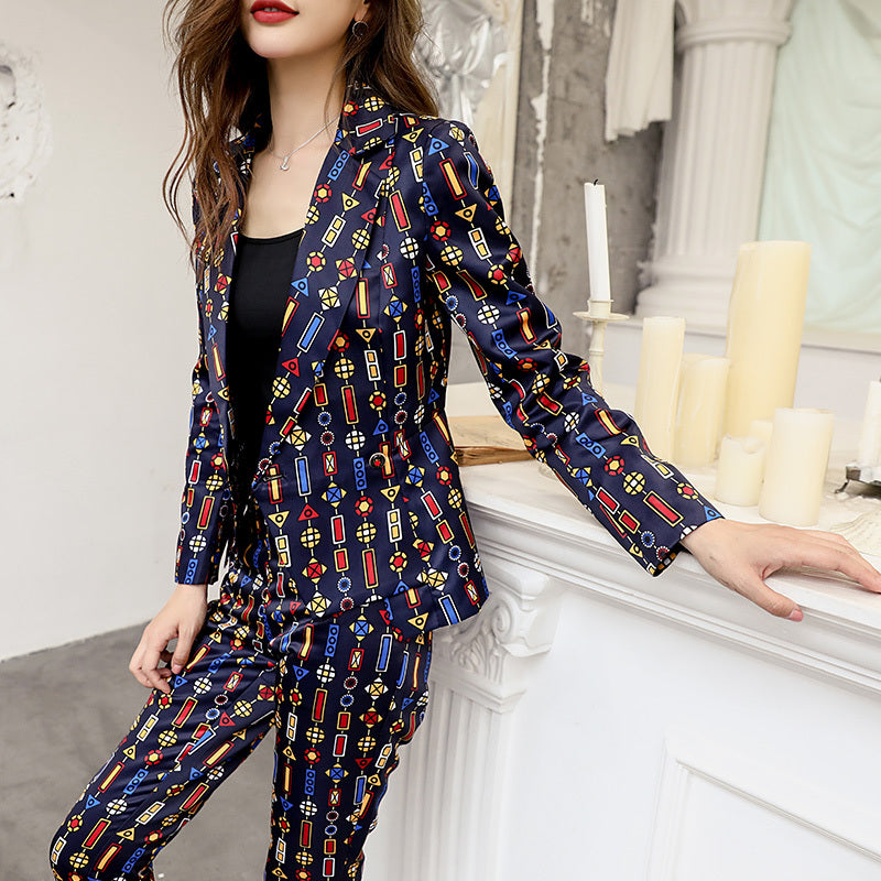 Trousers Suit Two-piece Printed Small Suit Small Foot Pants