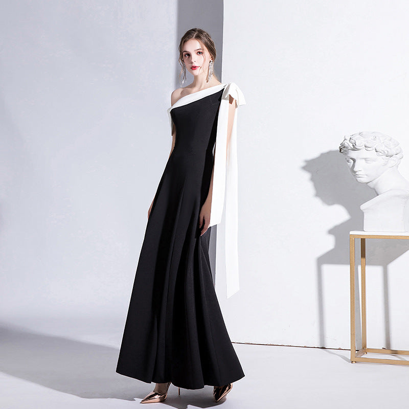 Robe longue à simple épaule pour femmes, tempérament Socialite